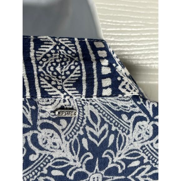 RipCurl Women Short Sleeve Side Slit Duster Cardigan Blue/White Geometric Size M - Picture 5 of 7